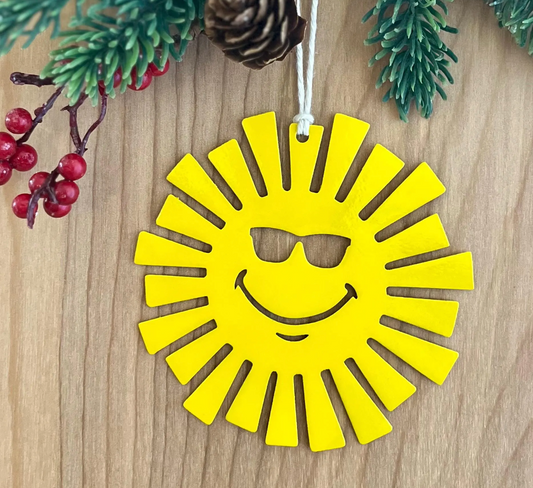 Happy Sunshine Ornament Metal Christmas Tree Decoration Steel Sun Ornament Sunshine Wall Art Coastal Sun Decor Hippie Gift